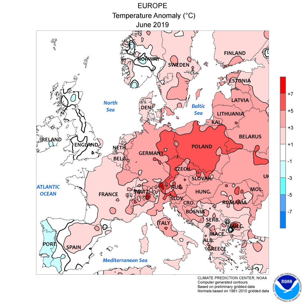 noaa caldo record europa giugno 2019