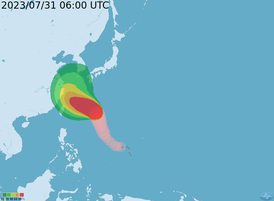La previsione dei venti del tifone Khanun. Fonte: Central Weather Bureau