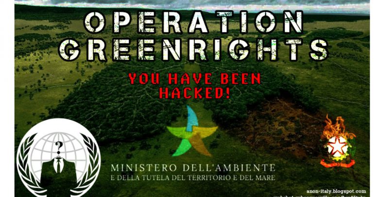 Ministero dell'Ambiente, attacco hacker di Anonymous. Fonte screenshot della pagina web del Ministero dell'ambiente a seguito dell'attacco di Anonymous Italia
